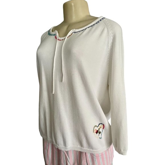 Vintage 80s White Stag Sweater Size L in White with Floral details long sleeves - Picture 3 of 10